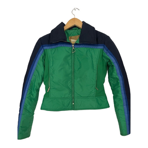 head vintage 1970s moto-style ski jacket in kelly green blue nylon. Puffer